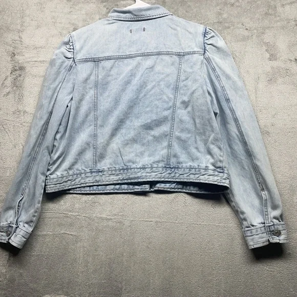 Express Jeans Jacket Women's XL Blue Denim Long Sleeve Button Jacket Cropped - Picture 5 of 8